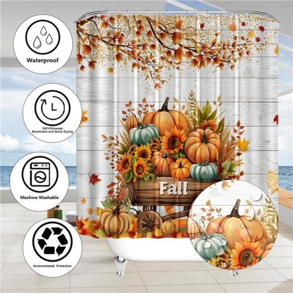 BRAND NEW 4Pcs Thanksgiving Day Shower Curtain Set - Picture 6 of 8